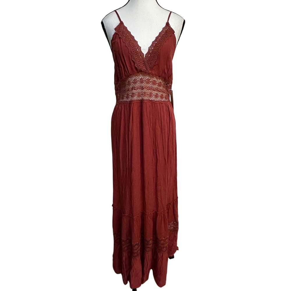 Blashe Tiered Maxi Dress Womens M Crochet Lace Boho Summer Festival Cottagecore